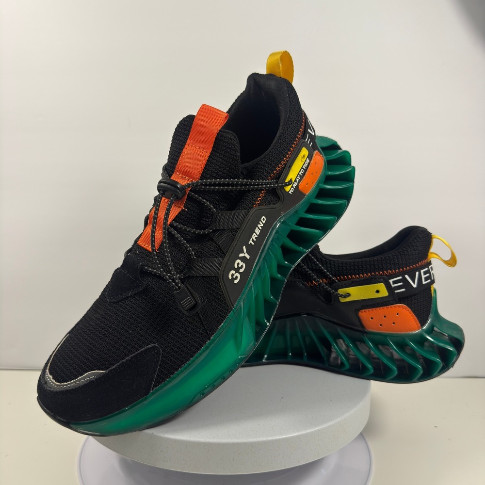 33Y Trend Men Black Green Blade Sole Sneakers Techwear Mesh Athletic Shoes